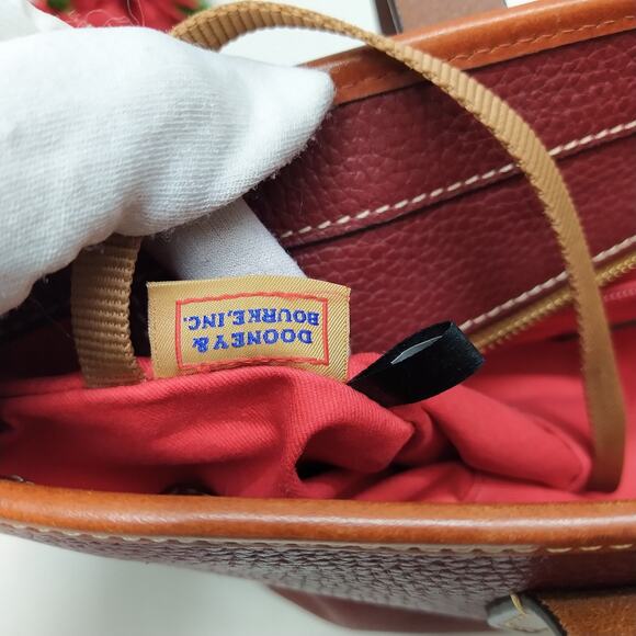 Dooney & Bourke Red Pebbled Leather Double Handles Zipper Tote Bag - Picture 13 of 16